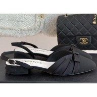 Chanel Slingbacks Silk Satin & Grosgrain black heel 2cm G45875-2025
