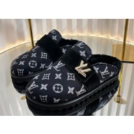 Louis Vuitton women/men Flat mules Monogram with shearling black 2024