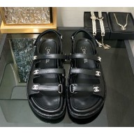 Chanel Lambskin sandals with crystal cc logo black 2025