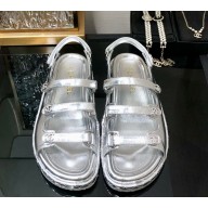 Chanel Lambskin sandals with crystal cc logo silvery 2025