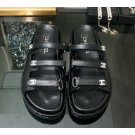 Chanel Lambskin slippers with crystal cc logo black 2025