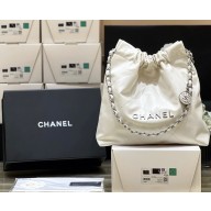 CHANEL Calfskin & Silver-Tone Metal 22 Small Handbag AS3260 WHITE 2022(ORIGINAL QUALITY)
