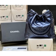CHANEL Metallic Calfskin & Blue Metal 22 Small Handbag AS3260 navy blue 2022(ORIGINAL QUALITY)
