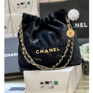 Chanel Velvet Sequins 22 Small Handbag AS3260 Black 2022 (original quality)