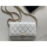 CHANEL Lambskin, Resin & Gold-Tone Metal Wallet on Chain AP3285 white 2023