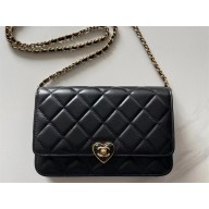 CHANEL Lambskin, Resin & Gold-Tone Metal Wallet on Chain AP3285 black 2023
