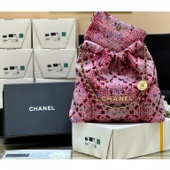 Chanel 22 Small Shopping Bag AS3260 Tweed Pink 2022(original quality)