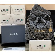 Chanel 22 Small Shopping Bag AS3260 Tweed black 2022(original quality)