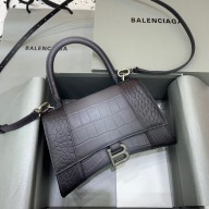 balenciaga Hourglass Small Handbag in black degrade crocodile embossed calfskin