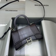 balenciaga Hourglass XS Handbag in BLACK degrade crocodile embossed calfskin 
