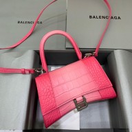 balenciaga Hourglass Small Handbag in pink degrade crocodile embossed calfskin