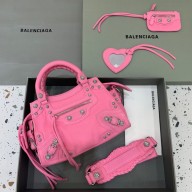 balenciaga Neo Cagole XS Handbag PINK denim with rhinestones