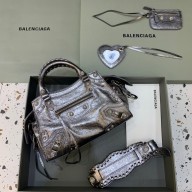 balenciaga Neo Cagole XS Handbag METALLIC GRAY with rhinestones