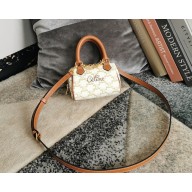 CELINE mini Boston Bag in Triomphe Canvas with Celine Cursive white