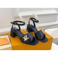 Louis Vuitton Heel 5.5cm black leather Shake Sandal 1ACHYY 2024