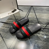 GUCCI MEN'S WEB RUBBER SLIDE SANDALS