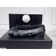 Chanel CC LOGO Printed Calfskin Ballerinas BLACK 2023