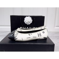 Chanel CC LOGO Printed Calfskin Ballerinas BLACK/white 2023