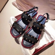 VALENTINO ROCKSTUD FLAT MACRO STUD SANDALS BLACK SUMMER 2019