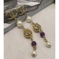 Chanel Lion and Pearl Tassel Earrings White/Gold 2018