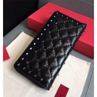 Valentino Rockstud Spike Zip Continental Wallet in Lambskin Black 