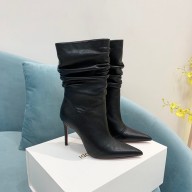 Amina Muaddi CALFSKIN leather knee-high boots 95mm BLACK 2022