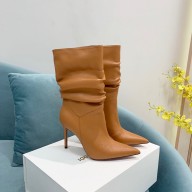 Amina Muaddi CALFSKIN leather knee-high boots 95mm TAN 2022
