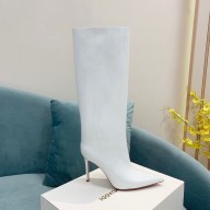 Amina Muaddi Fiona patent leather knee-high boots white 2022