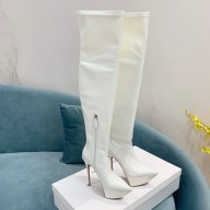 Amina Muaddi Angelica plateau platform boots in patent leather white 2022