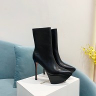 Amina Muaddi Angelica plateau black leather booties 2022