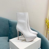 Amina Muaddi Angelica plateau white leather booties 2022