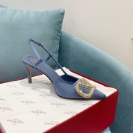 VALENTINO VLOGO SIGNATURE SATIN SLINGBACK PUMPS 80MM blue 2022