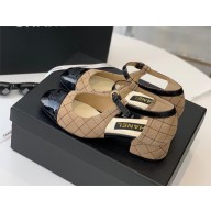 Chanel Mary Janes Suede Kidskin And Patent Calfskin Shoes apricot 2022