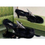 Gucci Heel 5.5cm wool lining thong sandals with Horsebit 764196 Black 2023
