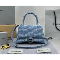 balenciaga Women's Hourglass Small Handbag Bb Monogram Bleached Denim in Blue 