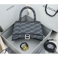 balenciaga Women's Hourglass Small Handbag Bb Monogram Coated Canvas in Black