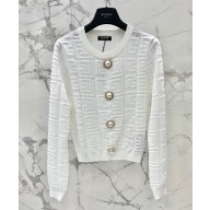 BALMAIN CARDIGAN WITH MONOGRAM white 2023