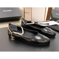 Chanel Chain,pearls and Lambskin Ballerinas G38986 Black 2022