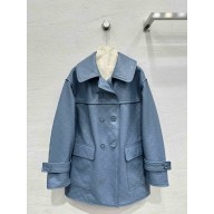gucci Light blue GG embossed leather coat 2024 