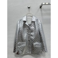 Gucci Silver embossed GG metallic leather JACKET 2024 
