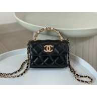 CHANEL Shiny Crumpled Lambskin small Clutch with Chain AP3802 black 2024