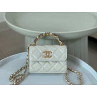 CHANEL Shiny Crumpled Lambskin small Clutch with Chain AP3802 white 2024