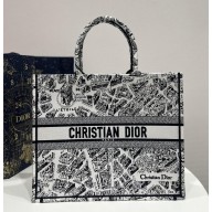 dior White and Black Plan de Paris Embroidery large book tote bag 2023