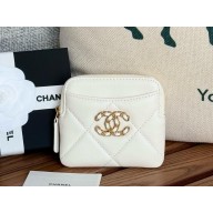 CHANEL 19 Zipped Coin Purse in shiny lambskin white 2024
