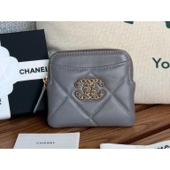 CHANEL 19 Zipped Coin Purse in shiny lambskin gray 2024
