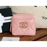 CHANEL 19 Zipped Coin Purse in shiny lambskin pink 2024