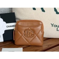 CHANEL 19 Zipped Coin Purse in shiny lambskin caramel 2024
