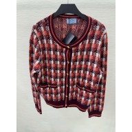 PRADA Checkered Jacquard Virgin Wool Cardigan 2024