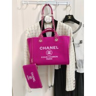 chanel Mixed Fibers, Calfskin & Gold-Tone Metal shopping bag fuchsia 2024