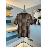 louis vuitton Short-Sleeved Cotton Damier Crewneck With Crystal LV Patch 2024